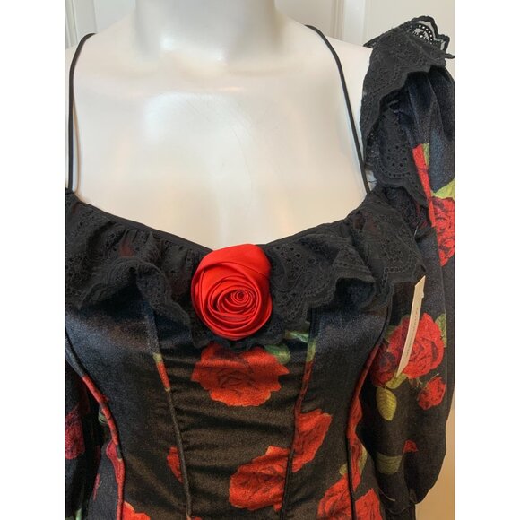 For Love & Lemons Black Red Rose Velvet Yara Top NWT $189 Size Medium - Picture 5 of 11